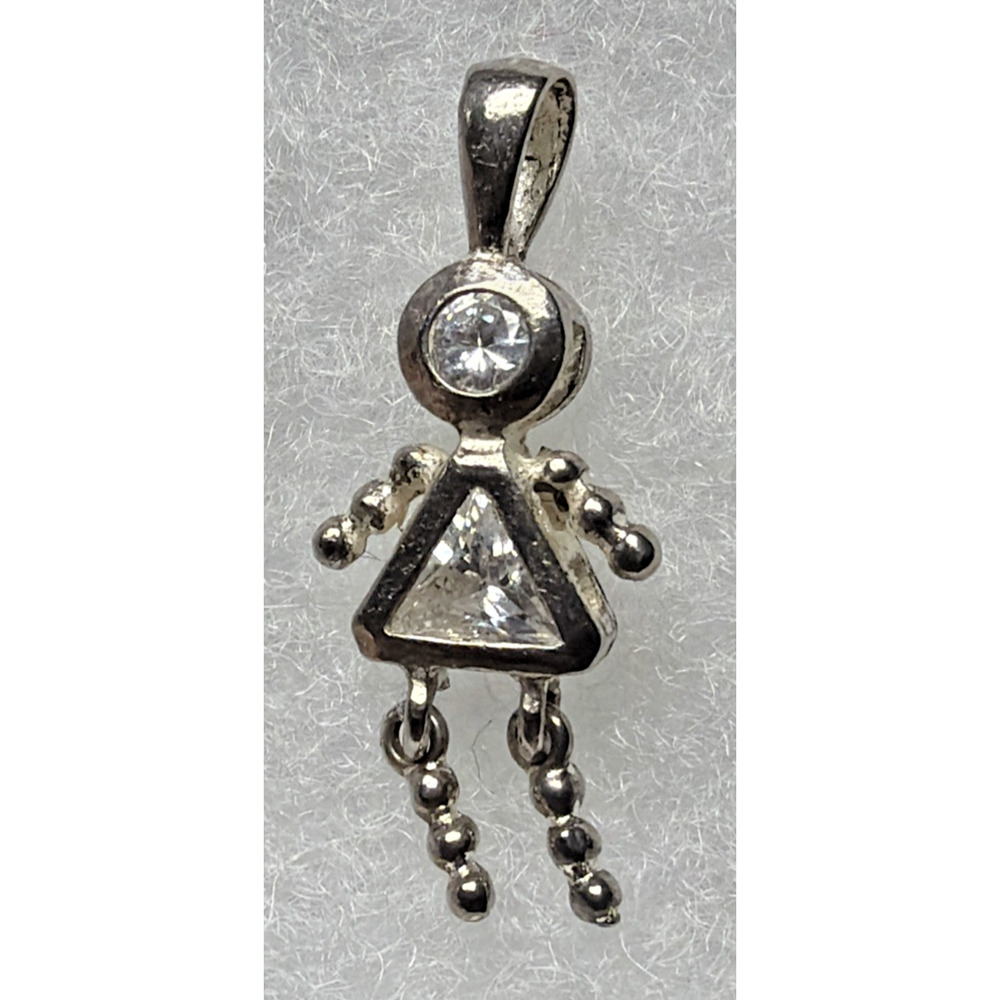 925 Sterling Silver White CZ April Birthstone Girl Articulated Charm Pendant